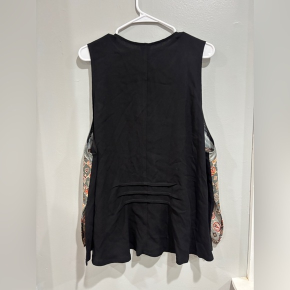 YASUKO Vest Womens Medium/Large Black Kimono Silk Pockets 1 Button Oriental Art - Picture 3 of 9